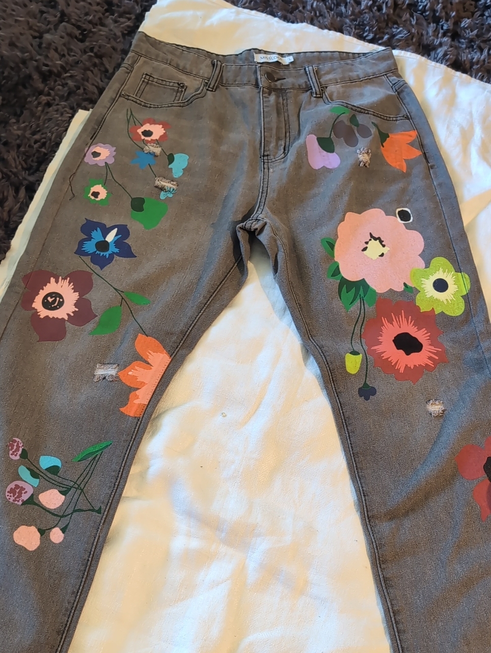 MISSLOOK Gray Skinny Jeans with Multicolor Floral Prints